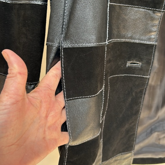 Vintage Dennis Basso Black Leather Patchwork Car Jacket Excellent condition Sz L - Picture 9 of 9